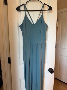 Teal Blue Spaghetti Strap Long Romper